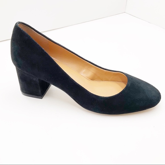 {J. Crew} Black Suede Round Toe Block Heel Pumps - Picture 1 of 16